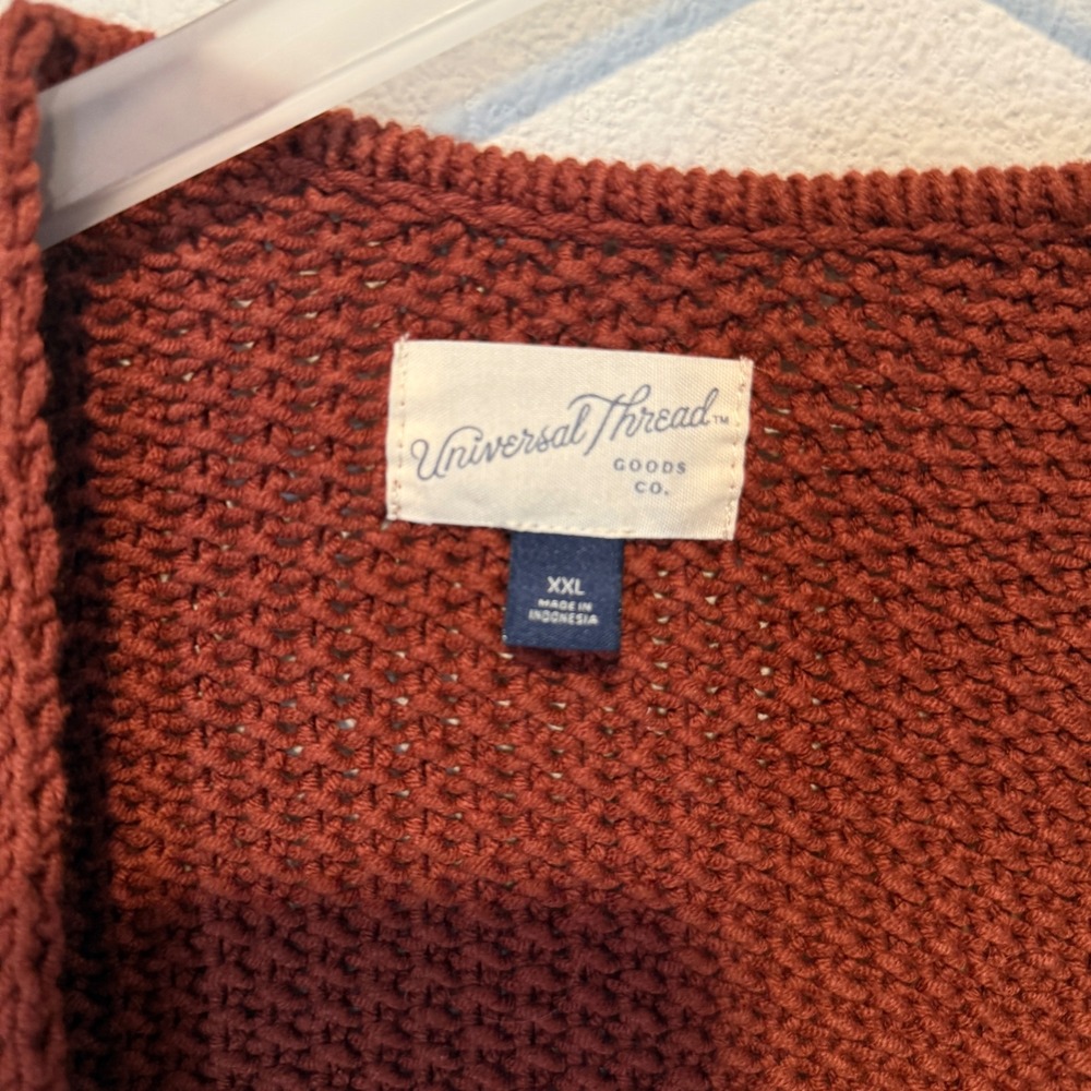 Universal Thread XXL Rust Orange Ruffle Cable Knit Open Front Cardigan Sweater - Picture 3 of 4